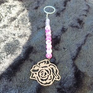 Pink Beaded Rose Keychain